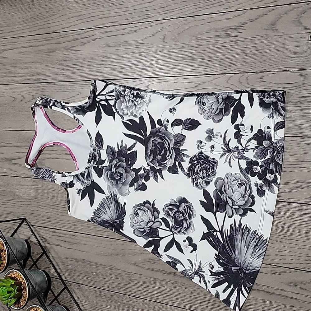 Lululemon Floral Black White Raceback Tank Top Size 6